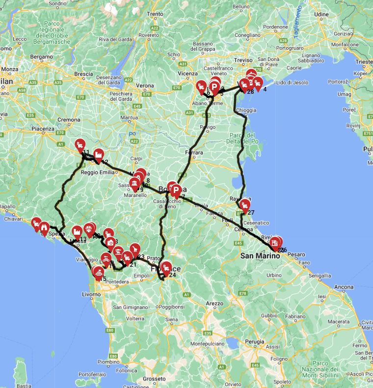 Venice Roundtrip - South West - Tuscany and Italian East coast